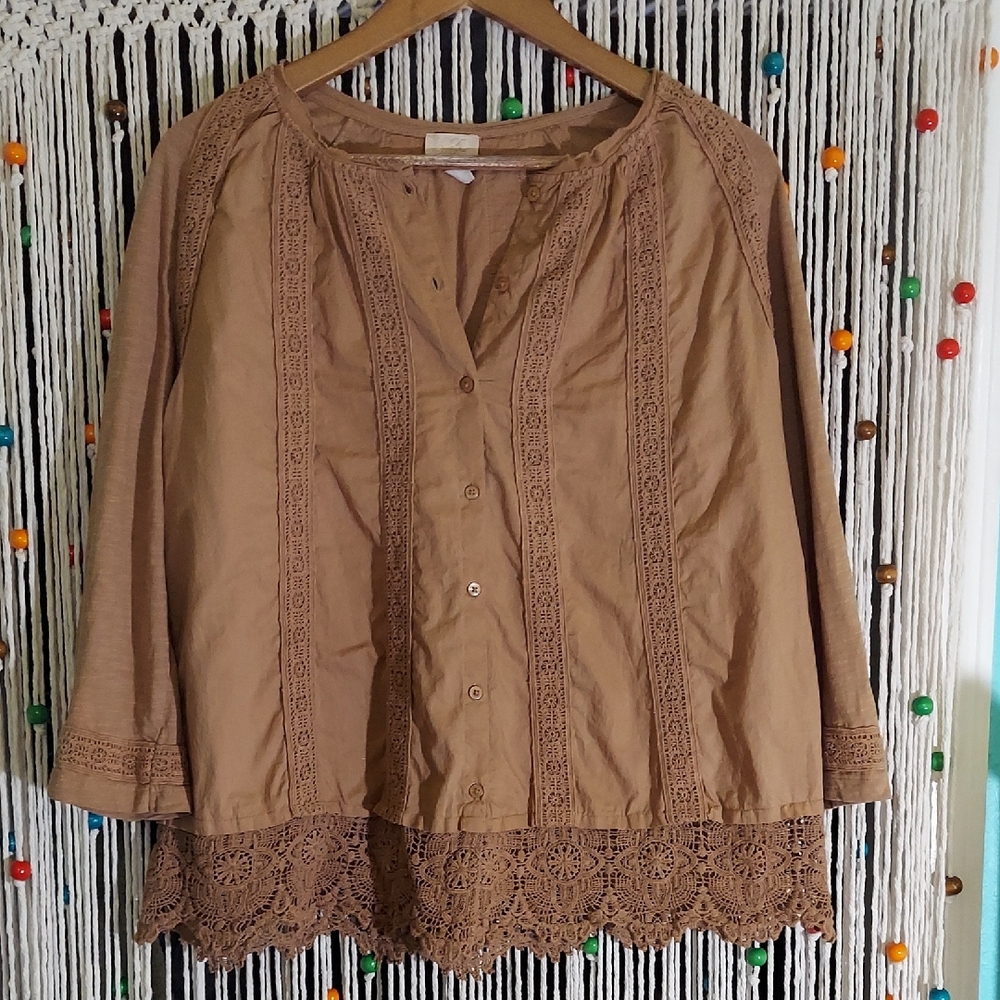 Tan Lace Detail Blouse